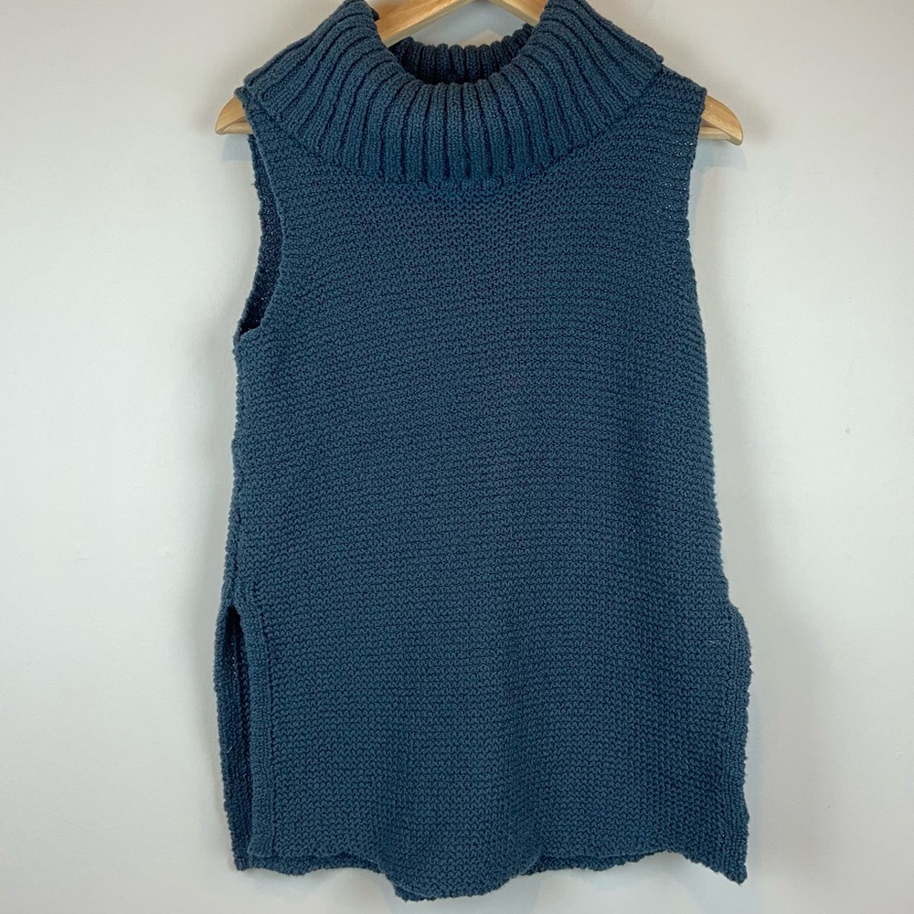 Soft Surroundings 100% Cotton Teal Sleeveless Cowl Neck Sweater Women’s Size PS